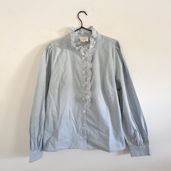 NEW Sezane Blue Stripe Ecru Chlo Shirt EU 44 / US 12 - Picture 2 of 8